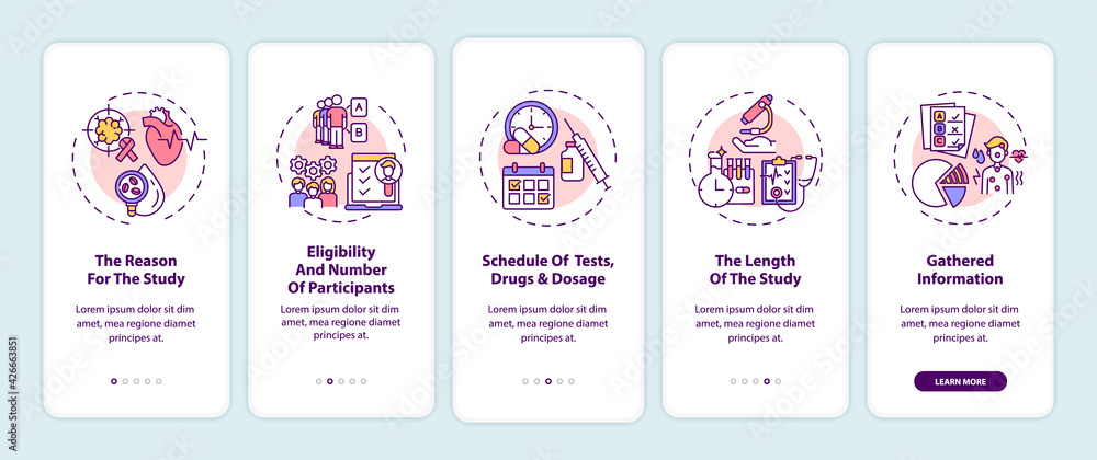 Clinical trial protocol components onboarding mobile app page screen ...