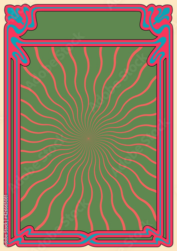 Psychedelic Art Nouveau Frame, Vintage Psychedelic Color Combination, Retro Decorative Border