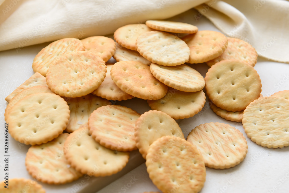 Tasty crackers on light background Tasty crackers on light background