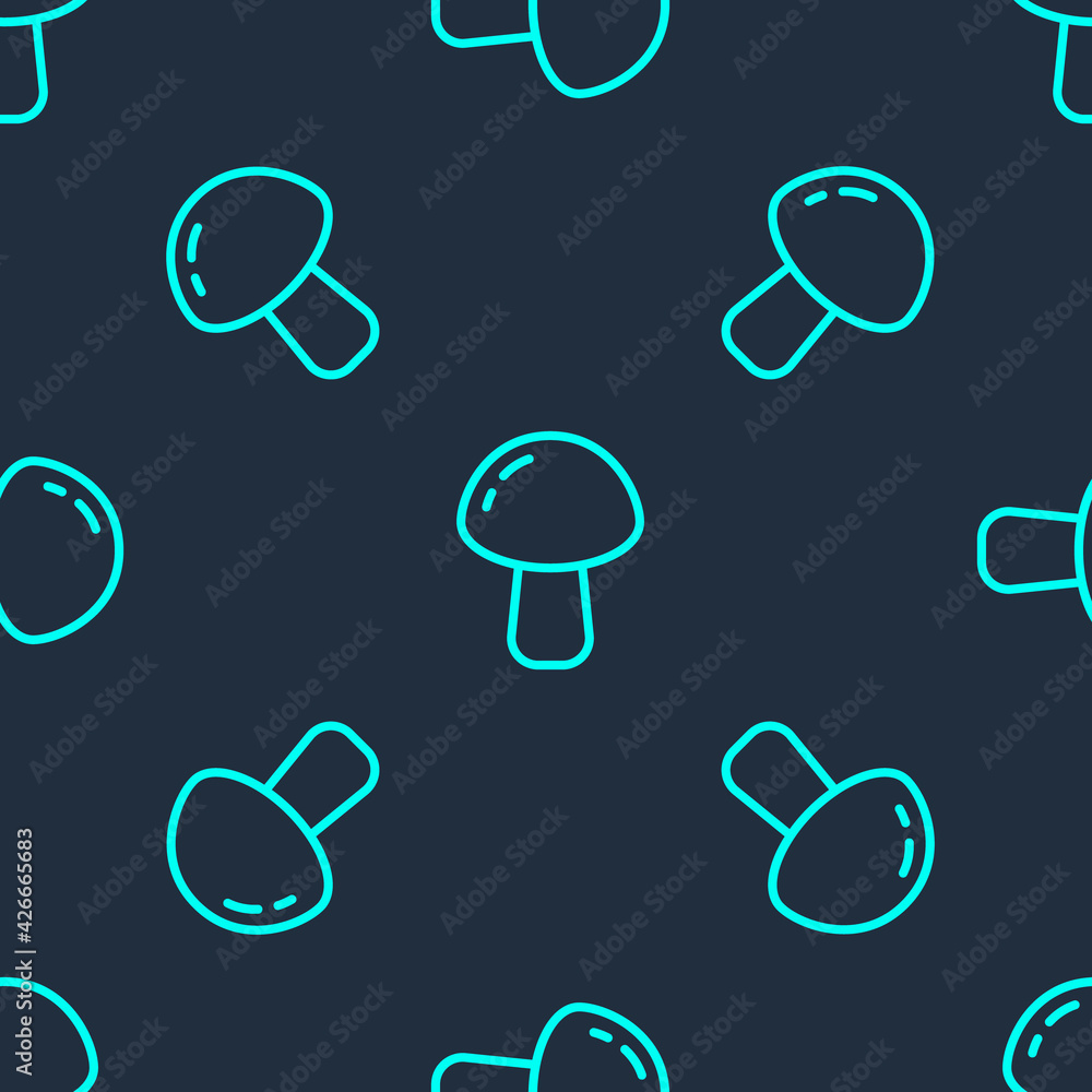 Green line Mushroom icon isolated seamless pattern on blue background. Vector Green line Mushroom icon isolated seamless pattern on blue background. Vector