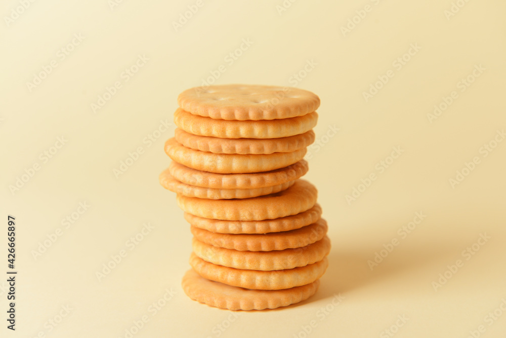 Tasty crackers on color background Tasty crackers on color background