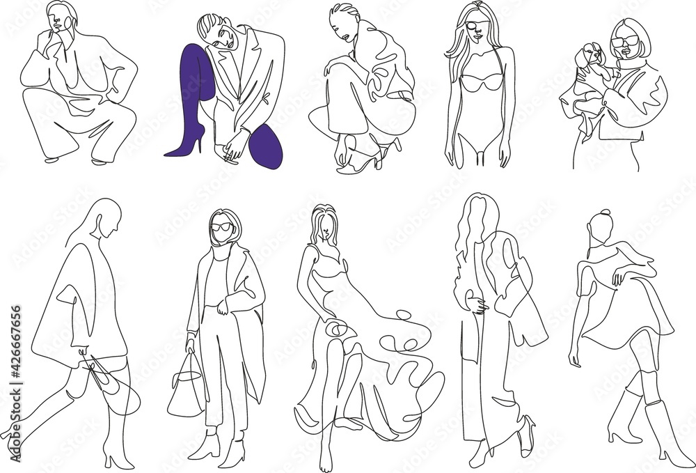 Set of fashion woman line art covers for social media stories, cards, flyer, poster,cmobile app, banners and other promotion. Modern abstract faces. Contemporary female silhouettes. Set of fashion woman line art covers for social media stories, cards, flyer, poster,cmobile app, banners and other promotion. Modern abstract faces. Contemporary female silhouettes.