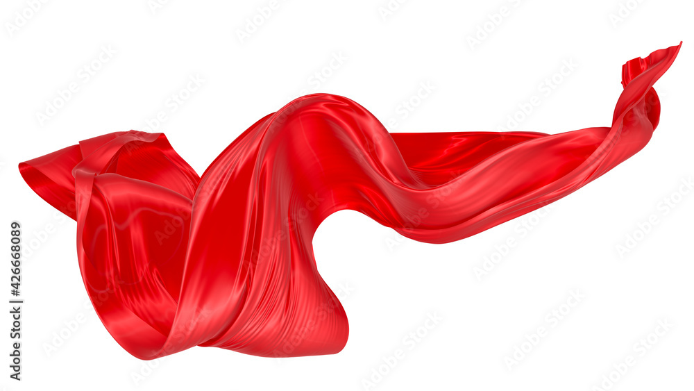 Fototapeta premium Beautiful flowing fabric of red wavy silk or satin. 3d rendering image.