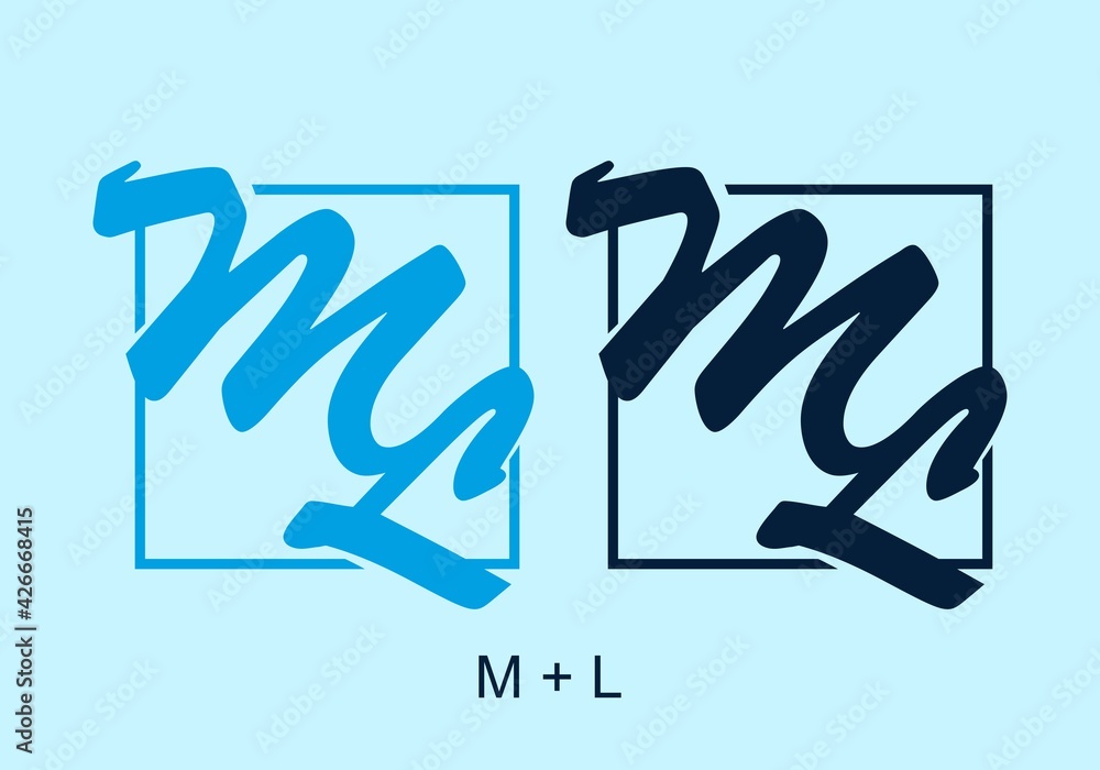 Obraz premium Light blue and dark blue color of ML initial letter