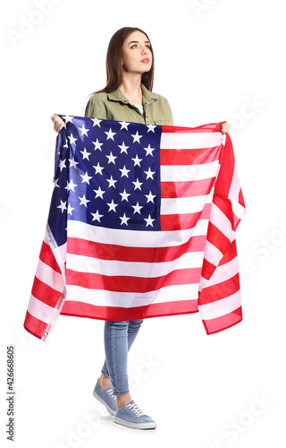 Young woman with USA flag o...