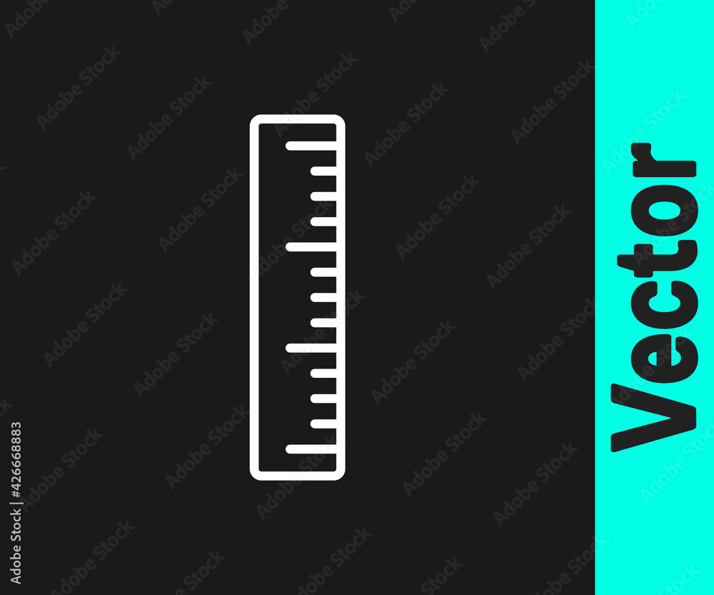 White line Ruler icon isolated on black background. Straightedge symbol. Vector