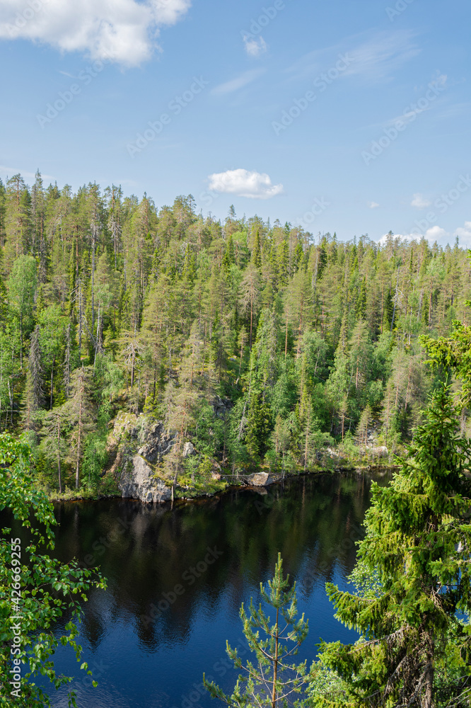 Obraz premium View of the canyon lake Julma-Olkky, Hossa National Park, Kuusamo, Finland