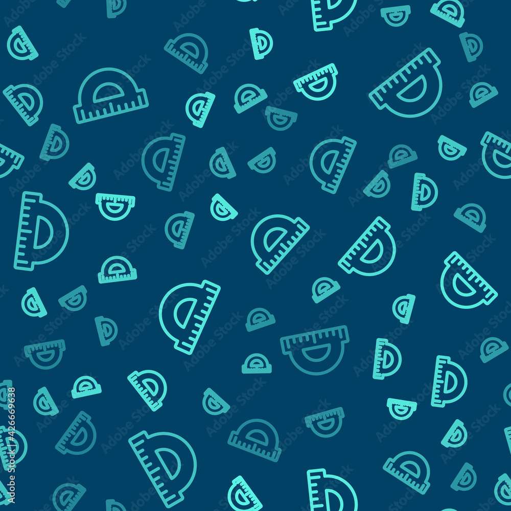 Green line Protractor grid for measuring degrees icon isolated seamless pattern on blue background. Tilt angle meter. Measuring tool. Geometric symbol. Vector Green line Protractor grid for measuring degrees icon isolated seamless pattern on blue background. Tilt angle meter. Measuring tool. Geometric symbol. Vector