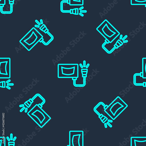 Green line Ultrasound icon isolated seamless pattern on blue background. Medical equipment. Vector