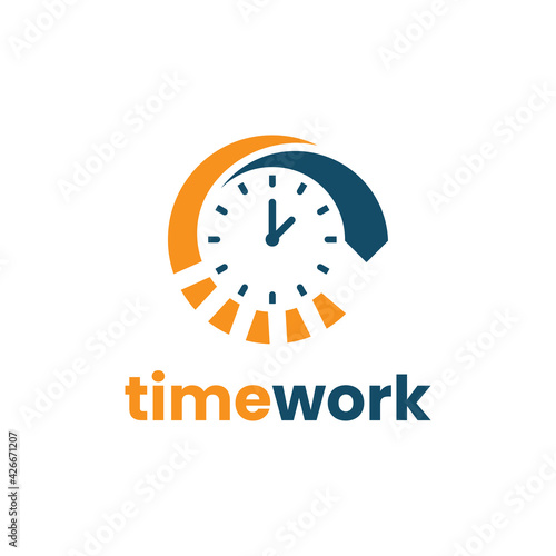 Time work logo design template. Success time management icon vector illustration. With concept of necktie and time shape combination.