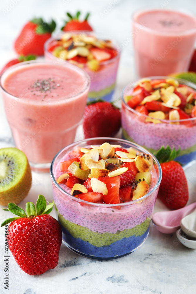 Dessert with chia pudding and strawberries Dessert with chia pudding and strawberries