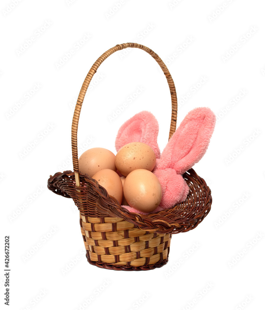 basket for easter eggs on a white background basket for easter eggs on a white background