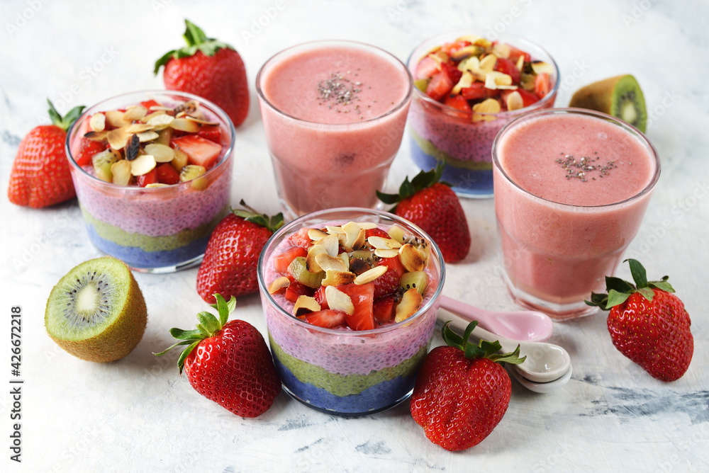 Dessert with chia pudding and strawberries Dessert with chia pudding and strawberries