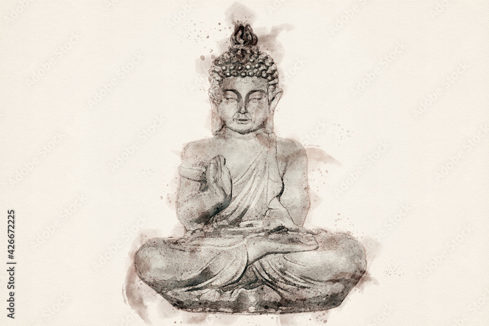 Buddha. Peaceful relaxation and meditation. Zen Buddhism. Watercolor Illustration.