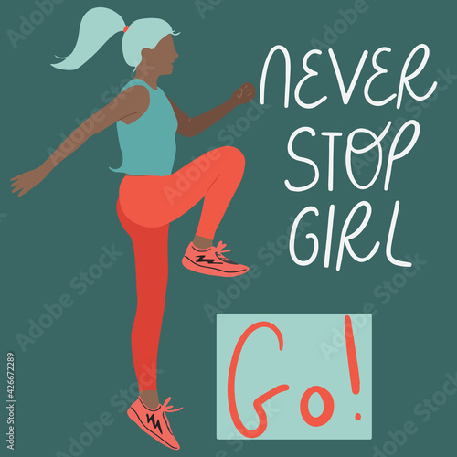 Poster with a girl doing high knees exercise