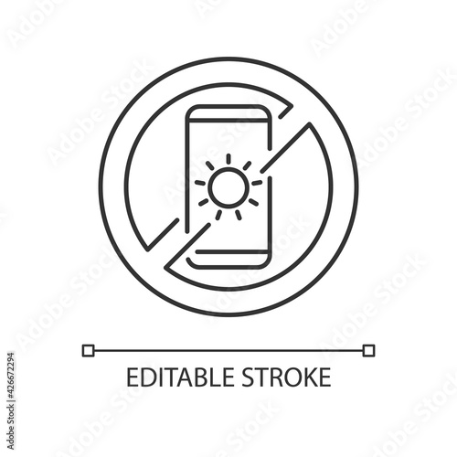 No devices linear icon. Digital detox. Avoid bright mobile screen before bedtime. Thin line customizable illustration. Contour symbol. Vector isolated outline drawing. Editable stroke
