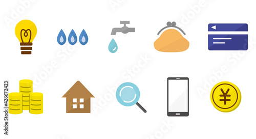 水道光熱費・家計・お金アイコン　フラットデザイン