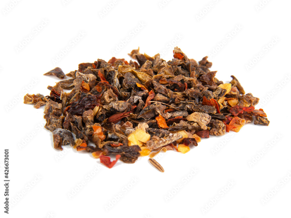 Aroma dried different spices isolated on the white background