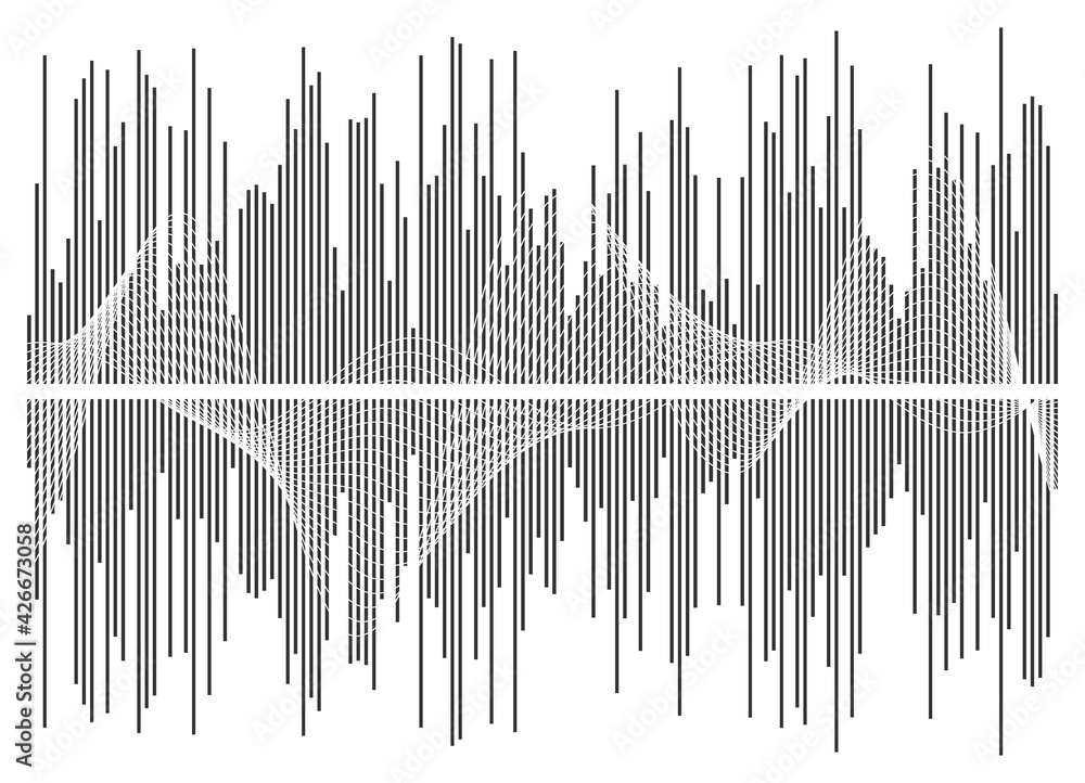 Gray equalizer isolated on white background. Vector illustration. Pulse music player. Audio wave logo. Vector design element Poster of the sound wave template visualization signal Illustration eps 10 Gray equalizer isolated on white background. Vector illustration. Pulse music player. Audio wave logo. Vector design element Poster of the sound wave template visualization signal Illustration eps 10