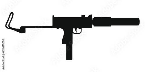 UZI submachine gun with silencer silhouette 