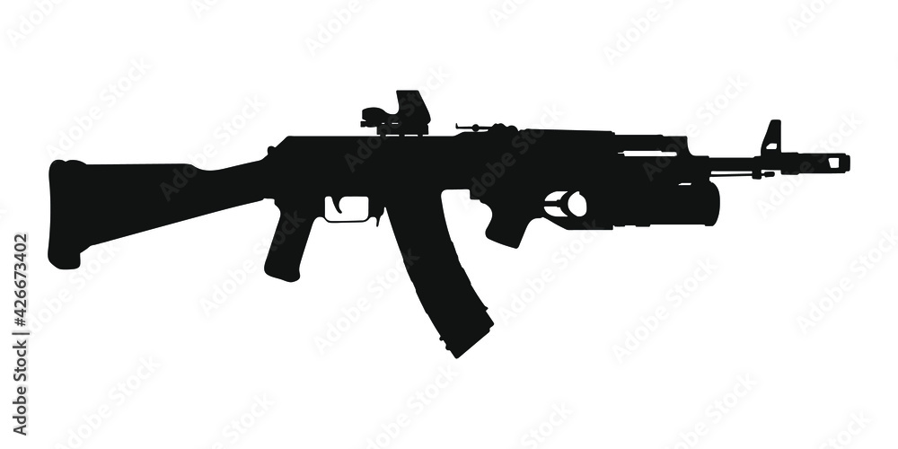 Russian assault rifle AK-47 with grenade launcher. silhouette 