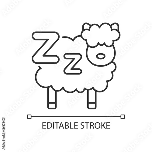 Counting sheeps linear icon. Mental exercise to improve sleep. Treatment for sleeplessness. Thin line customizable illustration. Contour symbol. Vector isolated outline drawing. Editable stroke