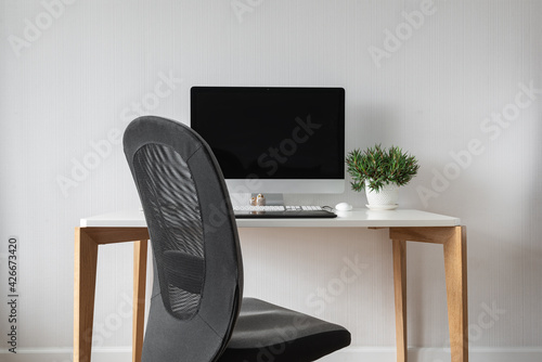 Closeup of home office setup, clean and simple interior