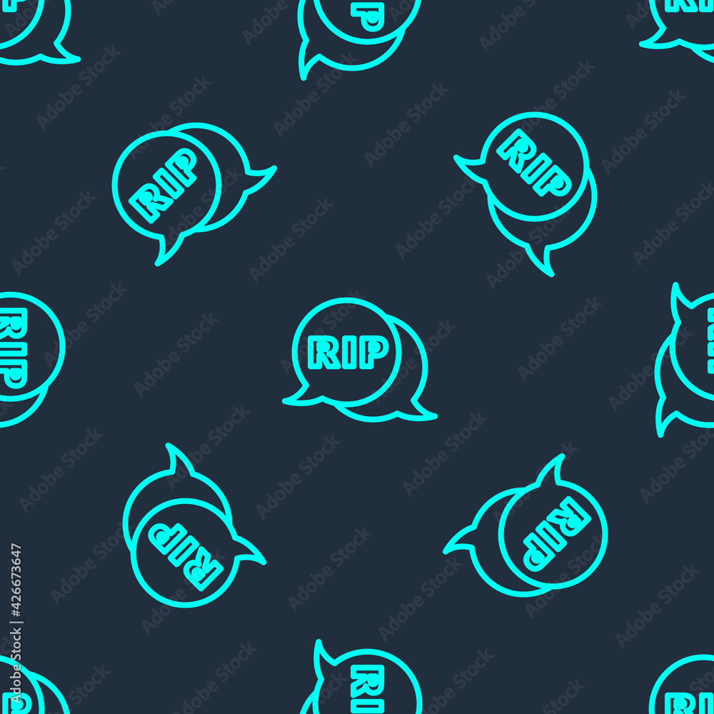 Green line Speech bubble rip death icon isolated seamless pattern on blue background. Vector