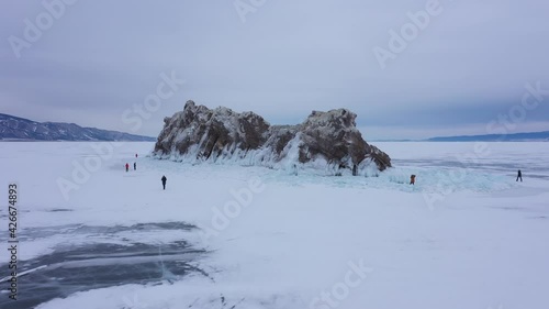 Various islands of Lake Baikal, footages taken from a quadrocopter on a bright sunny day