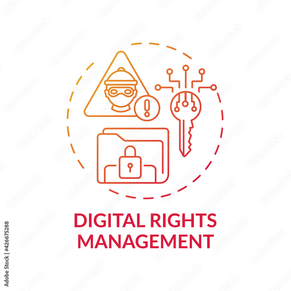 Digital rights management concept icon. Anti-competitive practice idea thin line illustration. Limiting intellectual property rights. Licensing agreements. Vector isolated outline RGB color drawing