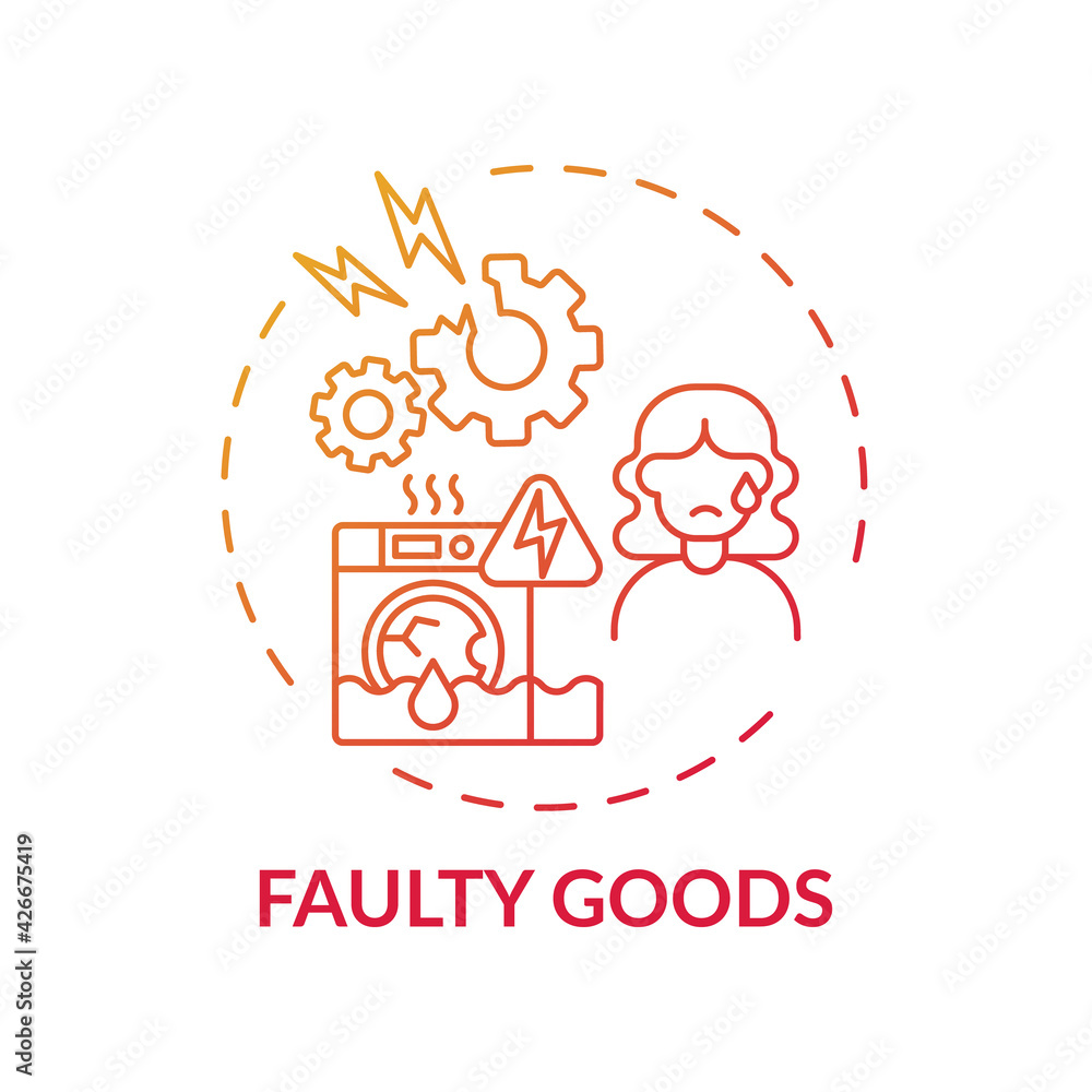 Faulty goods concept icon. Consumer rights violation claim idea thin