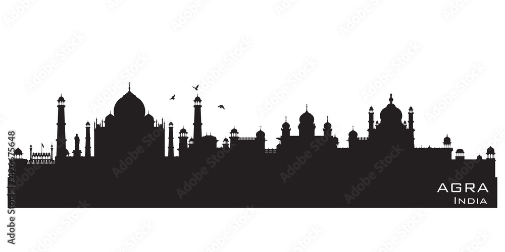 Fototapeta premium Agra India city skyline vector silhouette
