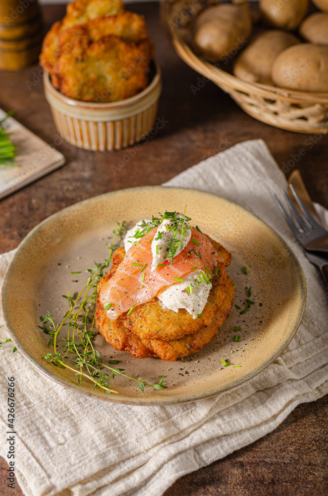 Delicious latkes with salmon Delicious latkes with salmon