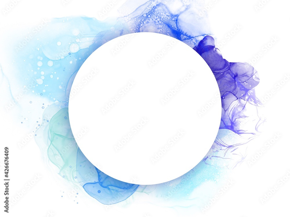 アルコールインクアート風素材 オーシャンブルー 円形フリースペースタイプ Stock Illustration Adobe Stock