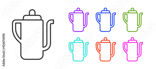 Black line Traditional Chinese tea ceremony icon isolated on white background. Teapot with cup. Set icons colorful. Vector