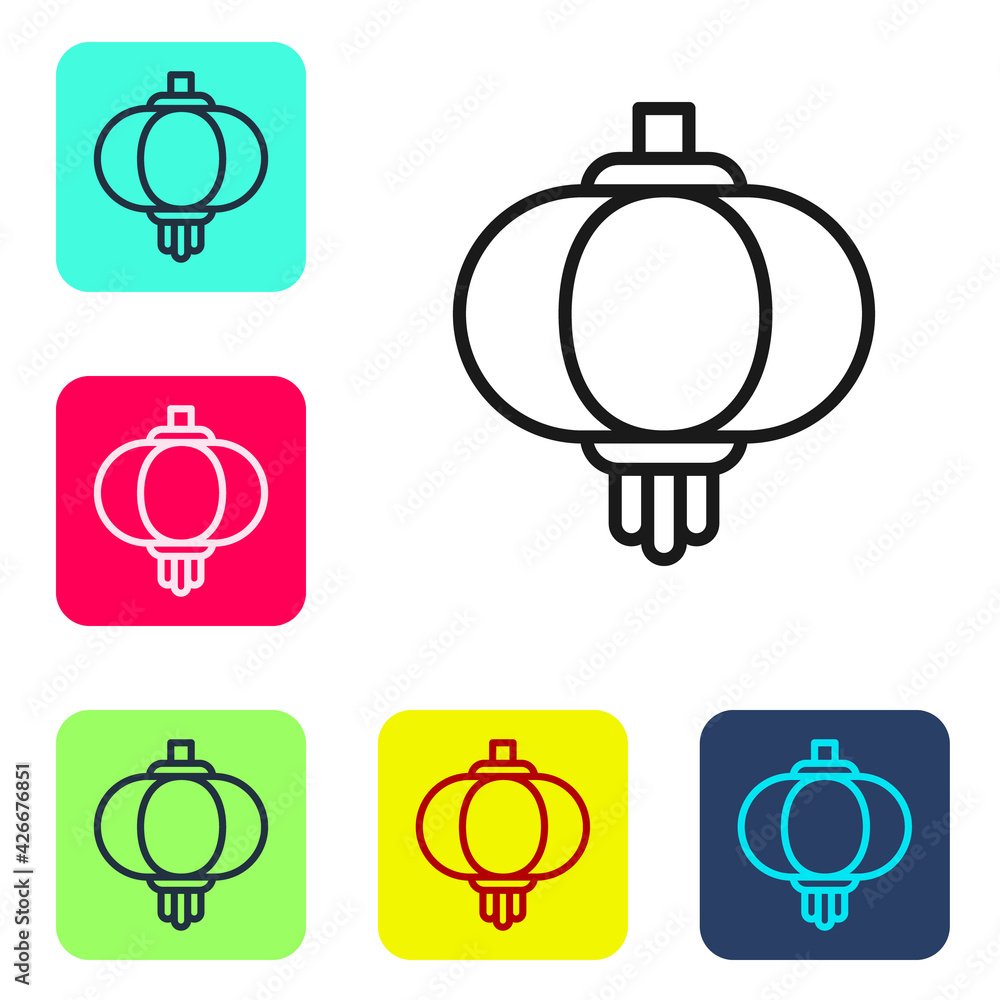 Obraz premium Black line Chinese paper lantern icon isolated on white background. Set icons in color square buttons. Vector