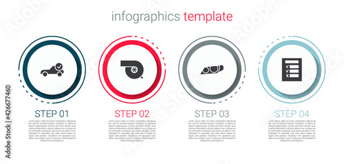 Set Auto service check automotive, Automotive turbocharger, Car headlight and inspection. Business infographic template. Vector