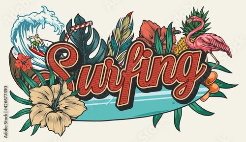 Surfing vintage colorful design