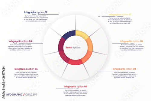 Vector round circle infographic chart template divided by seven parts