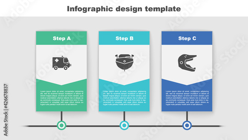 Set Ambulance and emergency car, Speedboat and Motocross motorcycle helmet. Business infographic template. Vector