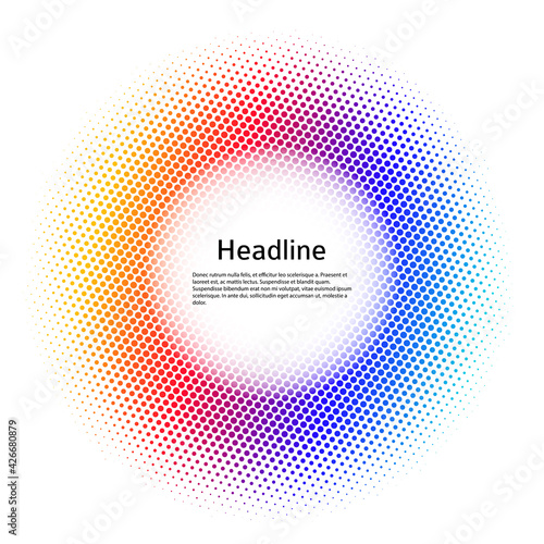 Design elements symbol Editable color halftone frame dot circle pattern on white background. Vector illustration eps 10 frame with black random dots. Round border Icon using halftone circle dots textu