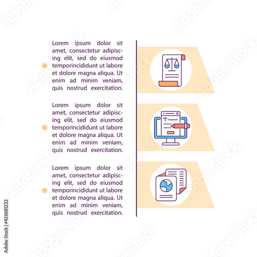 Signing employment contract online concept line icons with text. PPT page vector template with copy space. Brochure, magazine, newsletter design element. Legal documents linear illustrations on white