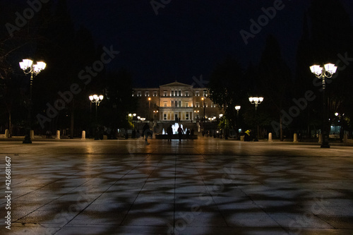 Syntagma Square by night with Greek Parliament at the background © NIKOS