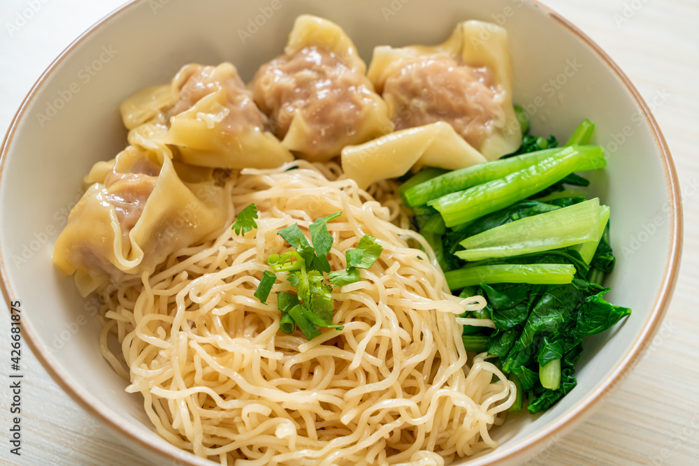 dried egg noodles with pork wonton or pork dumplings without soup dried egg noodles with pork wonton or pork dumplings without soup