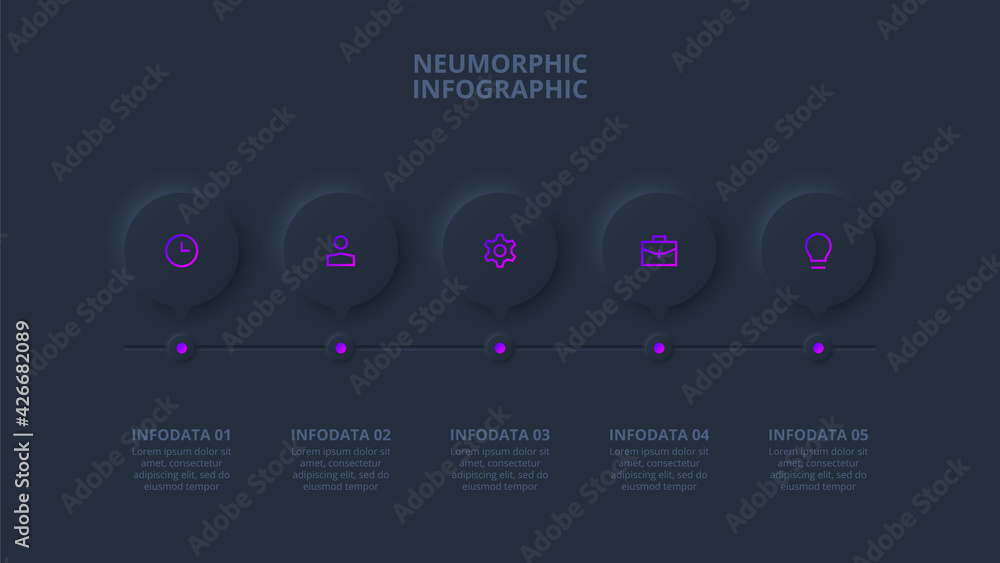 Dark neumorphic element for infographic. Template for diagram, graph ...
