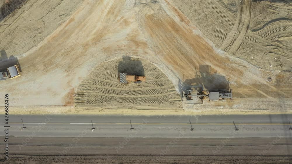 Above top view, overhead on blade leveling machine, grader, until is ...