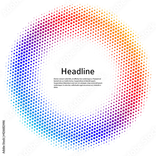 Design elements symbol Editable color halftone frame dot circle pattern on white background. Vector illustration eps 10 frame with black random dots. Round border Icon using halftone circle dots textu