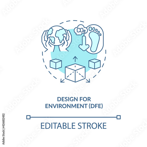 Design for environment concept icon. E-waste reduction initiative idea thin line illustration. Hazardous and toxic elements absence. Vector isolated outline RGB color drawing. Editable stroke