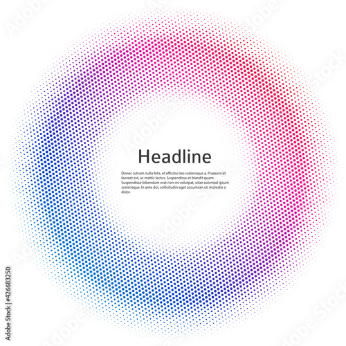 Design elements symbol Editable color halftone frame dot circle pattern on white background. Vector illustration eps 10 frame with black random dots. Round border Icon using halftone circle dots textu