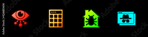 Set Eye scan, Password protection, House system bug and Browser incognito window icon. Vector